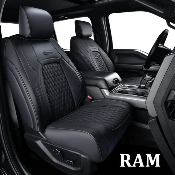 Coverado Full Set Car Seat Covers, Leather Auto Seat Covers With Concave Front Seat/Split Curved Rear, Custom Fit 2009-2018 Ram 1500, 2010-2024 Ram 2500 3500 (Black)