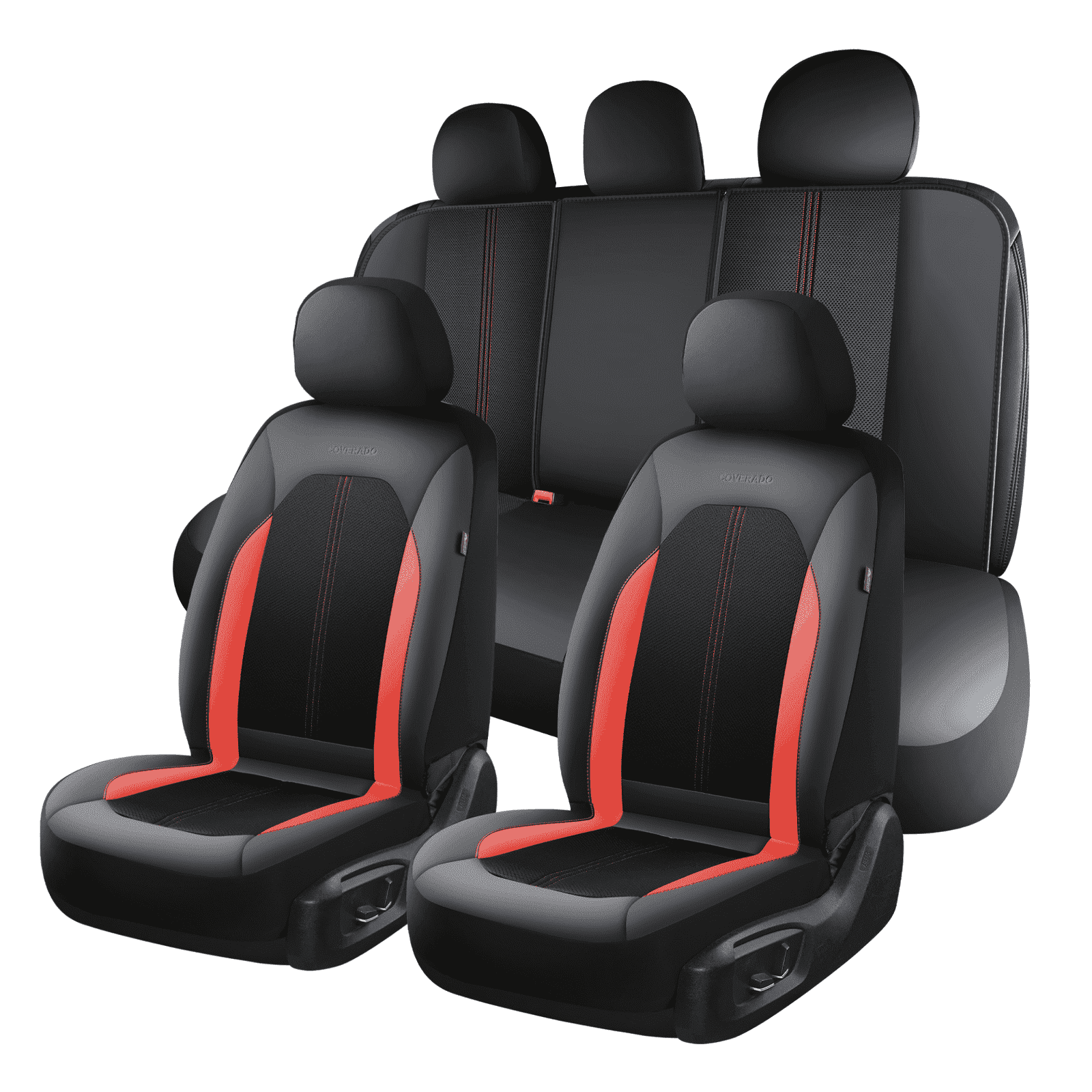 Coverado Full Set Car Seat Covers, Premium PVC&Fabric Material Seat Protectors, Universal Fit for Most Cars, Black&Red