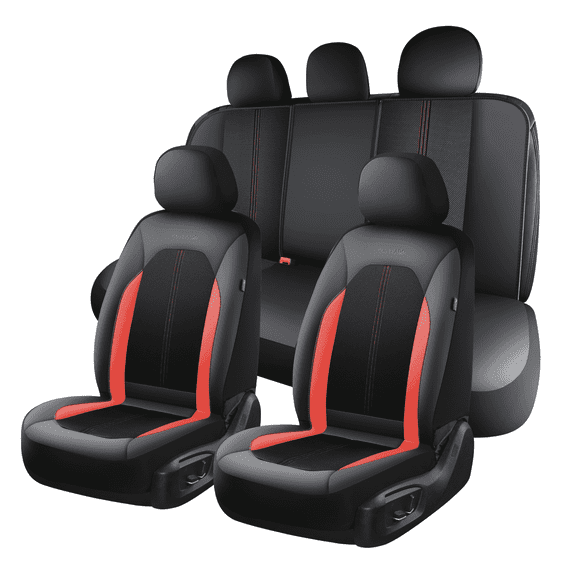 Coverado Full Set Car Seat Covers, Premium PVC&Fabric Material Seat Protectors, Universal Fit for Most Cars, Black&Red