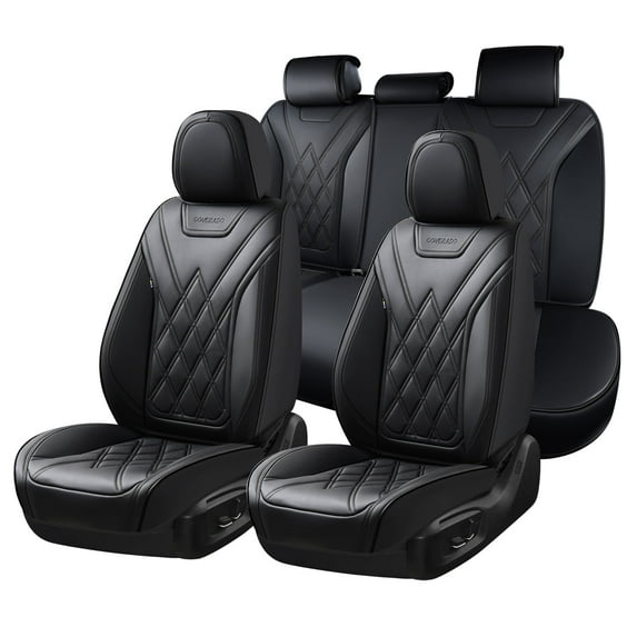 Coverado Full Set Covers For Cars, Waterproof Faux Leather Front and Rear Seat Protectors, Auto Cushions Universal Fit for Most Cars, Black