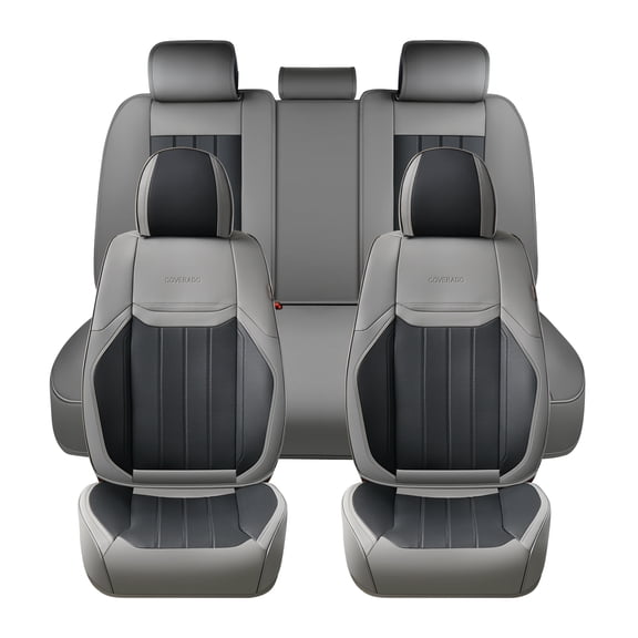 Coverado Gray&Black Car Seat Covers Full Set, Waterproof Premium Leather Front and Back Seat Protectors, Designer Auto Interior Accessories, Universal Fit Most Cars Sedan SUVs Pick-up Trucks