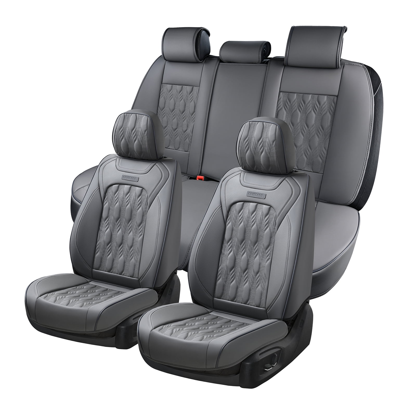 Coverado Gray Car Seat Covers Set, 5 Seats Premium Leather Auto Seat