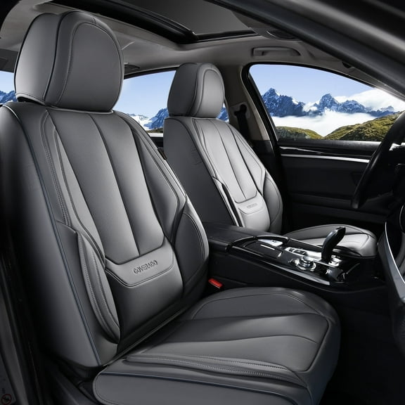Coverado Gray Front Car Seat Covers, Stylish Waterproof Premium Leather Automotive Seat Protectors, Airbag Compatible Auto Interior Accessories Universal Fit for Most Cars SUV Pick-up Trucks