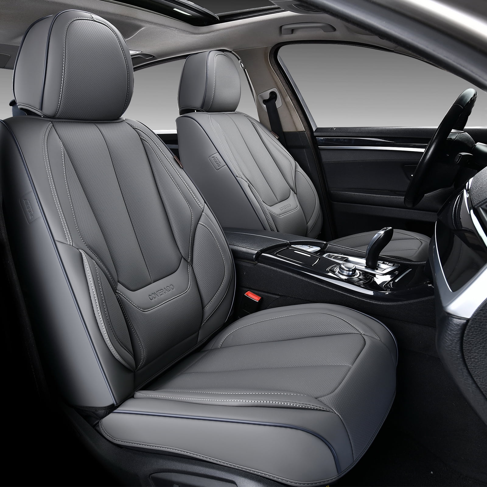 Coverado Gray Front Seat Covers, Stylish Waterproof Premium