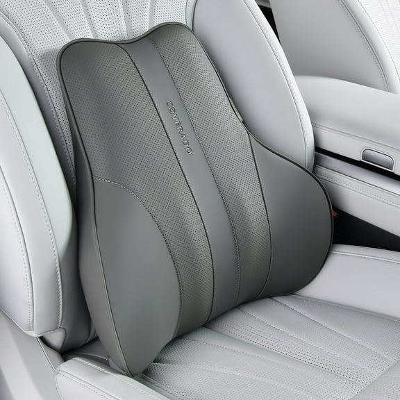 Coverado Gray Lumbar Support Pillow for Car Seats, Luxury Leather with Detachable Memory Foam Back Support Pillow for Lower Back Pain