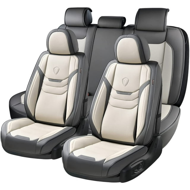 Coverado Waterproof Faux Leather Seat Covers Set with Lumbar Support