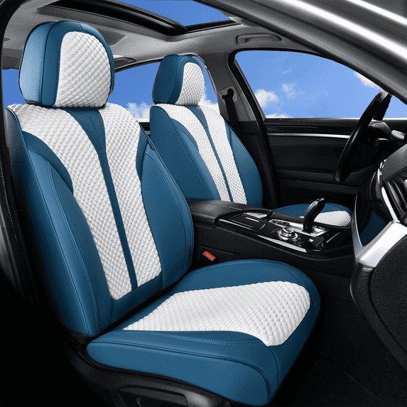 Coverado Luxury Car Seat Covers, 2 Seats Stylish Design Seat Protectors, Universal Fit for Most Cars, Blue&White