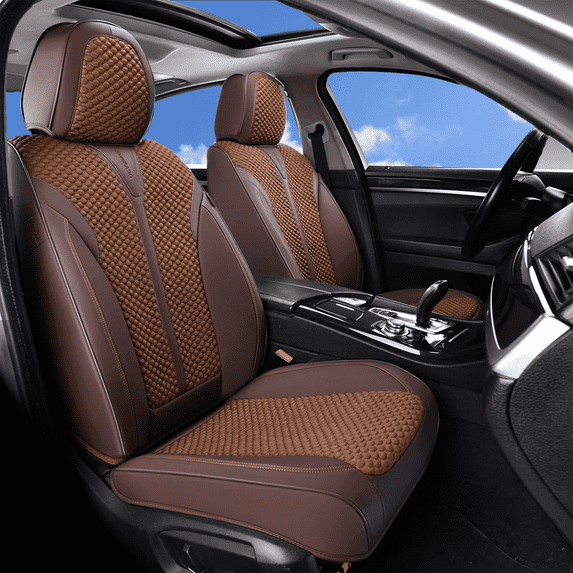 Coverado Luxury Car Seat Covers, 2 Seats Stylish Design Seat Protectors, Universal Fit for Most Cars, Brown