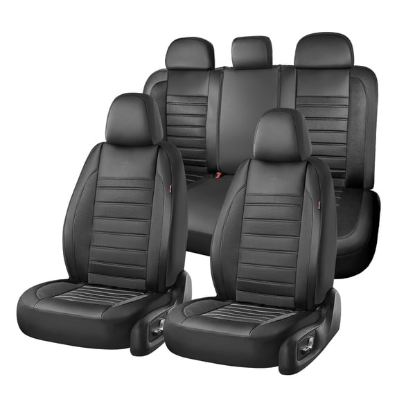 Coverado Luxury Leather Car Seat Covers Front Pair 2 Seats, Automotive Front and Rear Mesh Seat Covers for SUV Sedan Truck, Black