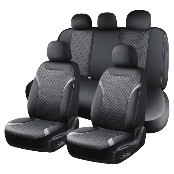 Coverado PVC&Fabric Car Seat Covers, Front and Back Car Seat Protectors, 5 Seats Universal Fit for Most Cars SUV Trucks, Black