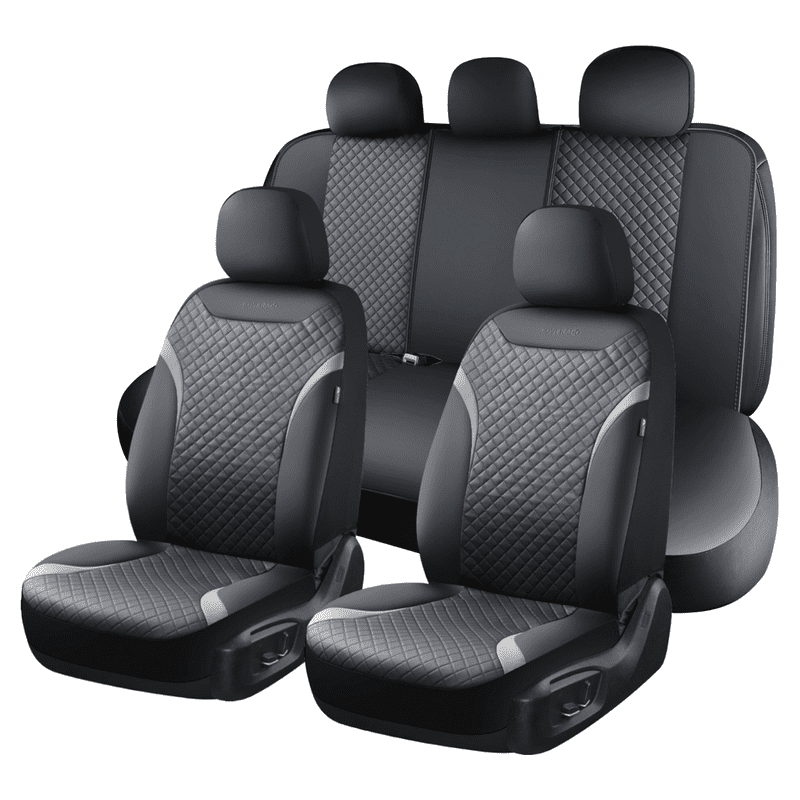 Coverado PVC&Fabric Car Seat Covers, Front and Back Car Seat Protectors, 5 Seats Universal Fit for Most Cars SUV Trucks, Black