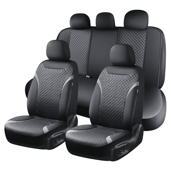 Coverado PVC&Fabric Car Seat Covers, Front and Back Car Seat Protectors, 5 Seats Universal Fit for Most Cars SUV Trucks, Black