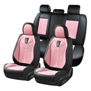 Coverado Pink Car Seat Covers Full Set for Women, 5 Seats Leather&Fabric Breathable Front and Back Auto Protectors, Universal Car Interior Cushions Fit Most Sedans SUV Pickup Trucks