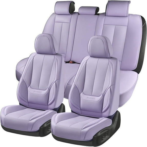 Coverado Purple Car Seat Covers Full Set, Waterproof Premium Leather Front and Back Seat Protectors, Luxury Auto Interior Accessories, Universal Fit Most Cars Sedan SUVs Pick-up Trucks