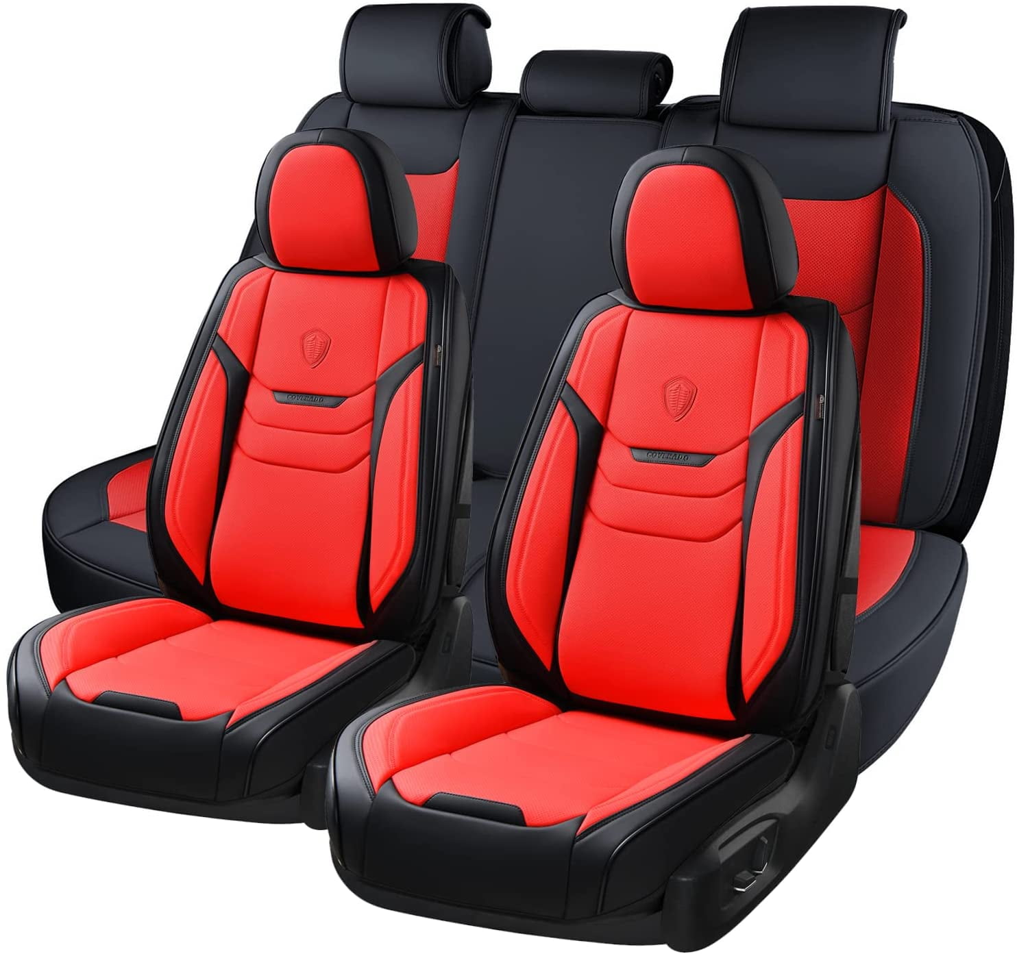 Coverado Red Seat Covers Set for Driving, 5 Seats Full Set Faux Leather  Front Back Car Seat Covers Waterproof with Lumbar Support, Auto Cushions  Accessories Universal Fit Most Sedans SUVs, Trucks 