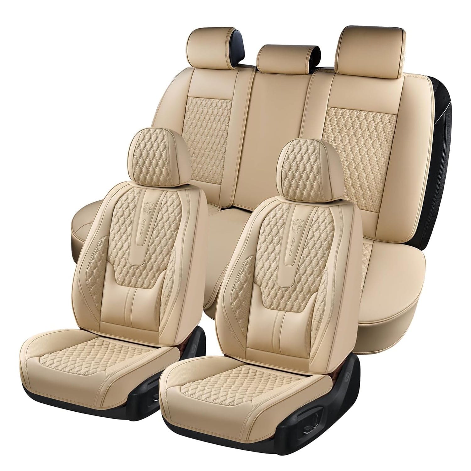 Coverado Tan Car Seat Covers Full Set, 5 Seats Premium Leather Beige