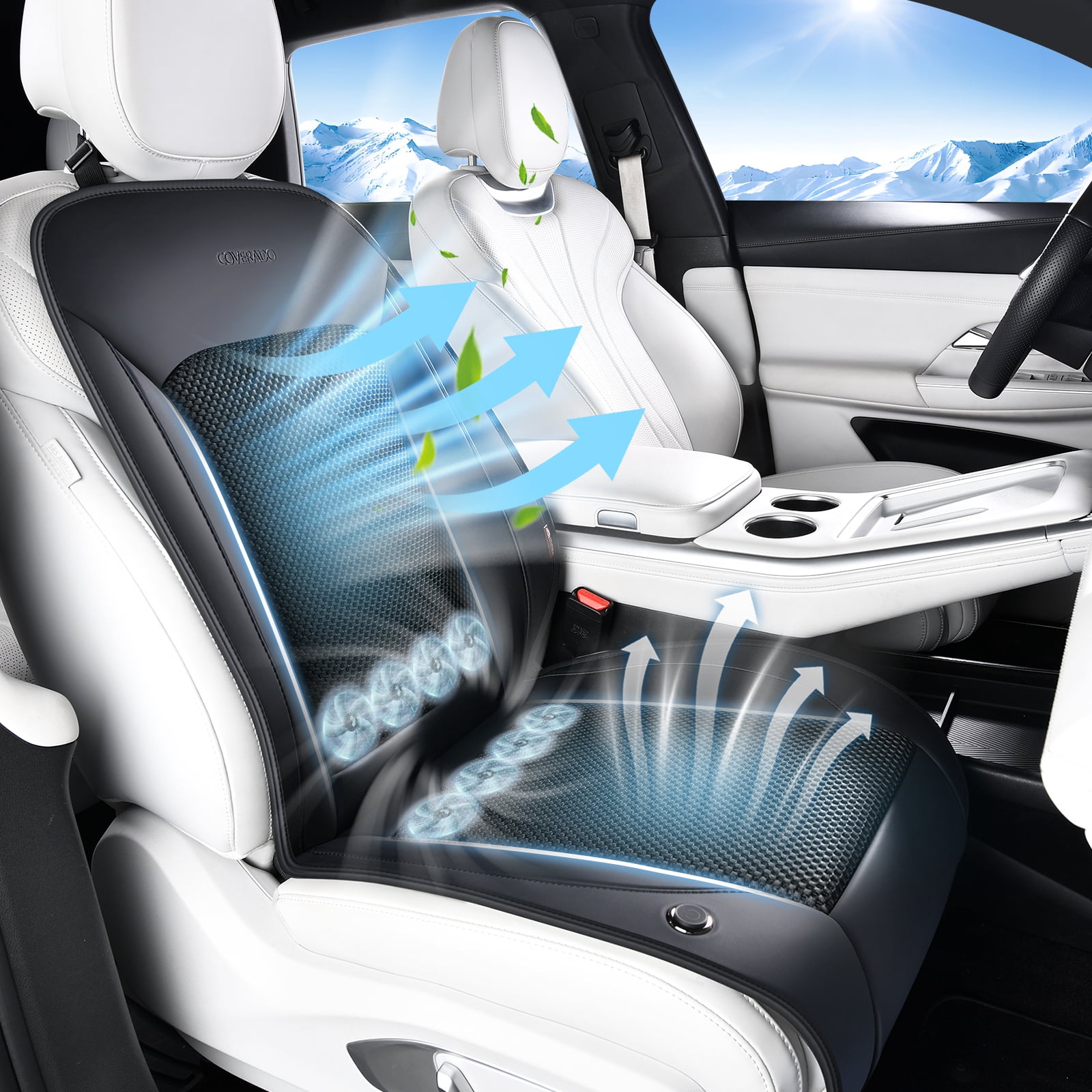 Coverado Ventilated Cooling Car Seat Cover, 12V-24V Cooling Seat Cushion with 8 Turbo Fans, Universal Fit for Car Suv Truck