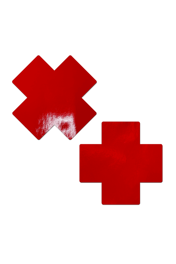 Coverage: Faux Latex Pleather Vinyl Red X Full Breast Covers Support Tape by Pastease