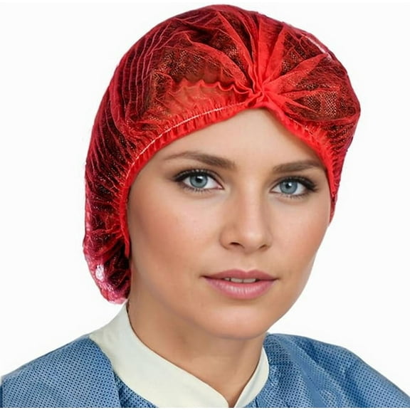 CoverallsDirect Disposable Pleated Bouffant Hair Nets, 21 Inches, 100-Pack, Red