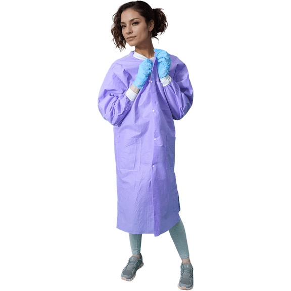 CoverallsDirect SunLite Ultra 3600 Series Premium SMS Lab Coat, Knee-Length, Pockets, Knit Collar and Cuffs, Snap Closure, Unisex, Purple , 10-Pack (4X)