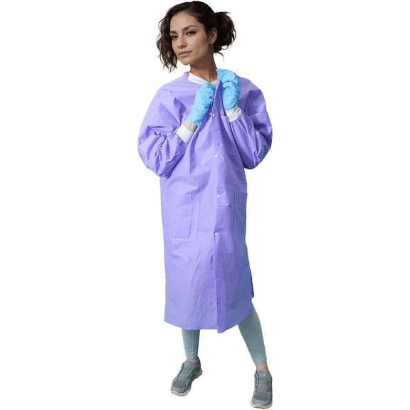 CoverallsDirect SunLite Ultra 3600 Series Premium SMS Lab Coat, Knee-Length, Pockets, Knit Collar and Cuffs, Snap Closure, Unisex, Purple , 10-Pack (SM)