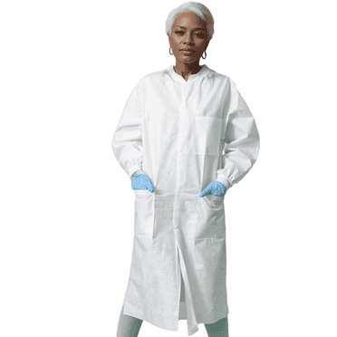 CoverallsDirect SunLite Ultra 3600 Series Premium SMS Lab Coat, Knee-Length, Pockets, Knit Collar and Cuffs, Snap Closure, Unisex, White , 10-Pack (LG)