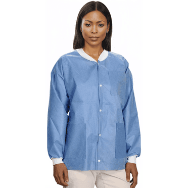 CoverallsDirect SunLite Ultra 3800 Series Premium SMS Lab Coat, Hip-Length, Pockets, Knit Collar and Cuffs, Snap Closure, Unisex, Ceil Blue , 10-Pack (SM)