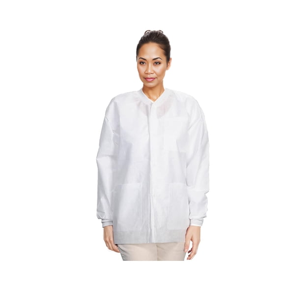CoverallsDirect SunLite Ultra 3800 Series Premium SMS Lab Coat, Hip-Length, Pockets, Knit Collar and Cuffs, Snap Closure, Unisex, White , 10-Pack (4X)