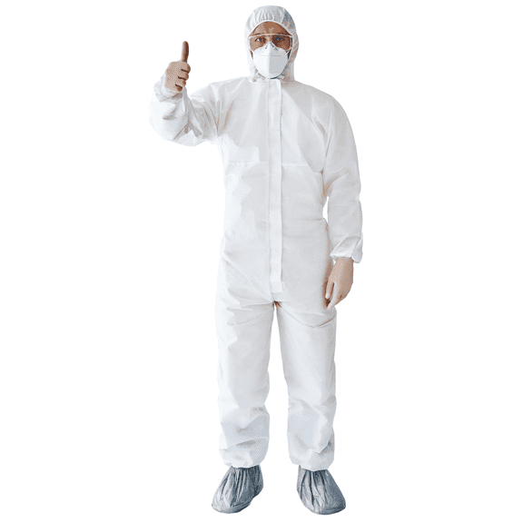 CoverallsDirect Suntech Microporous Protective Coveralls, Attached Hood and Boots, Unisex Disposable Hazmat PPE, White, 6 Pack  (3X)