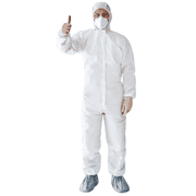 CoverallsDirect Suntech Microporous Protective Coveralls, Attached Hood and Boots, Unisex Disposable Hazmat PPE, White, 6 Pack SM