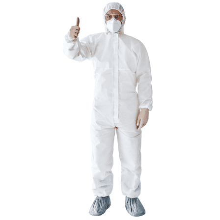 CoverallsDirect Suntech Microporous Protective Coveralls, Attached Hood and Boots, Unisex Disposable Hazmat PPE, White, 6 Pack (XL)