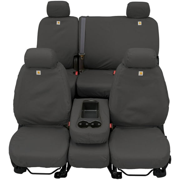 Covercraft SSC2533CAGY; Carhartt SeatSaver Custom First Row Seat Cover: Gravel, Duck Weave, Bucket Seats, 2 Pack