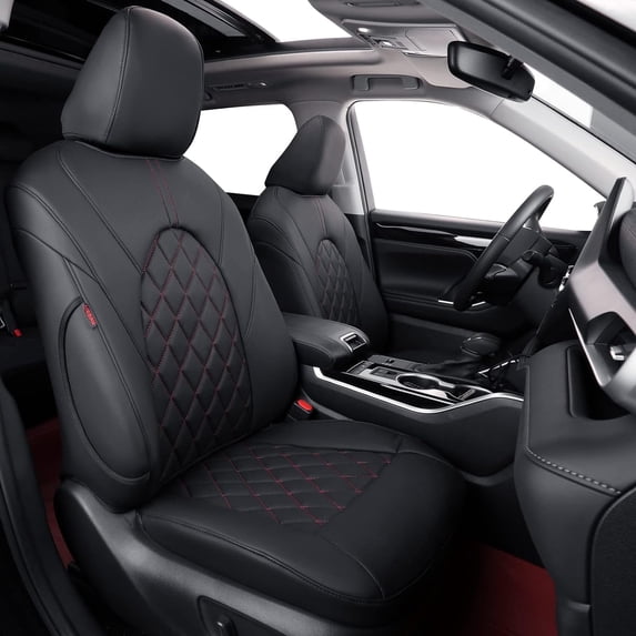 coverdream 4Runner Seat Covers Custom Fit for 2010-2024 Toyota 4Runner (7-Seater,3-Row) - Breathable Leather Auto Seat Covers(Full Set,Black with Red Line)