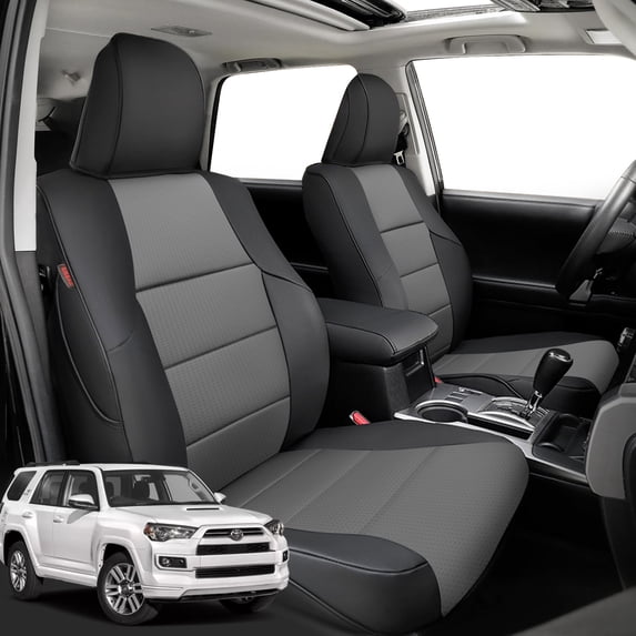 coverdream 4Runner Seat Covers Custom Fit for 2010-2024 Toyota 4Runner (7-Seater,3-Row) - Breathable Leather Auto Seat Covers(Full Set,Black/Gray)