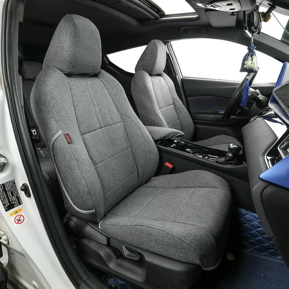 Coverdream Custom Fit CHR Car Seat Covers for Toyota CHR 2017 2018 2019 2020 2021 2022 2023 2024 - Polyester (Gray,Full Set)