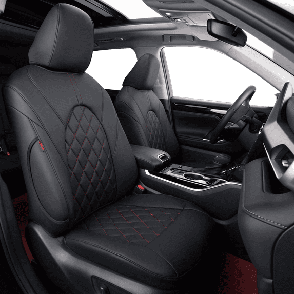 coverdream Custom Fit Camry Car Seat Covers for Toyota Camry Hybrid 2012 2013 2014 2015 2016 2017 - Leatherette (Black/Red,Full Set)