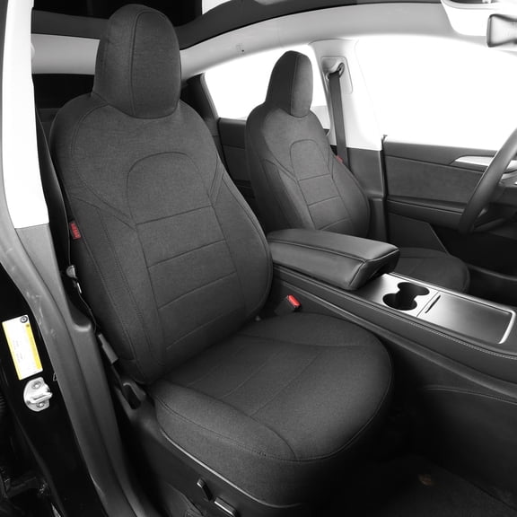 Coverdream Tesla Model Y Seat Covers Full Set Custom Fit for 2020-2025 Model Y Long Range/Performance Front & Rear & Headrest – Breathable Polyester(Black)