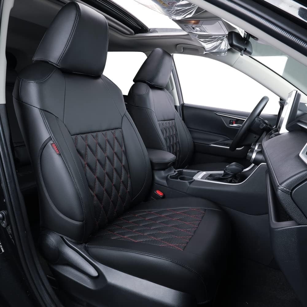 Coverdream Custom Fit Corolla Seat Covers for Toyota L,LE,LE Eco Plus,LE Plus 2014-2019 Breathable Auto Seat Covers(Black with Red Line,Full Set)