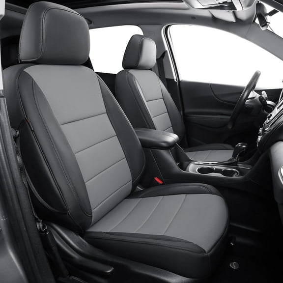 Coverdream Custom Fit Equinox Car Seat Covers for Chevy Equinox Premier, LS, LT, L, RS 2018-2024-Breathable Leather Auto Seat Covers (Full Set,Black/Gray)