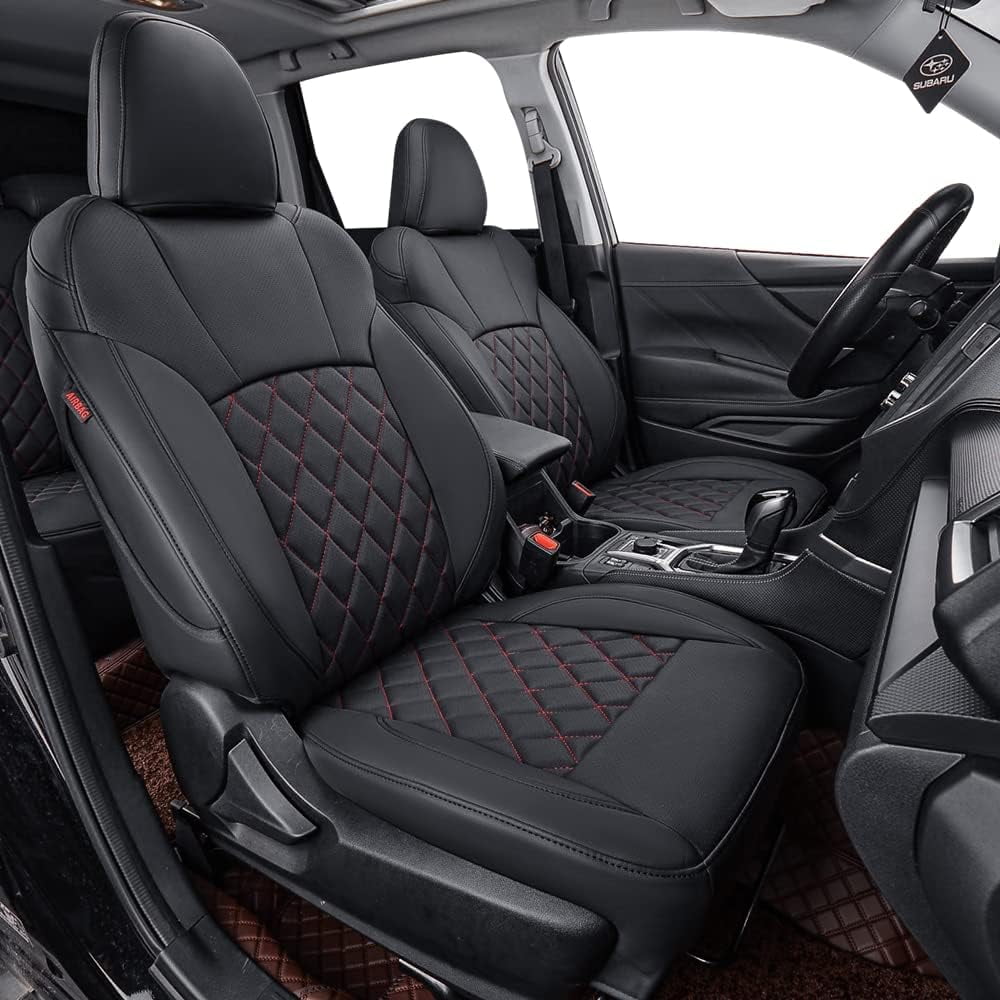 Coverdream Custom Fit Forester Car Seat Covers for Subaru Forester 2019 2020 2021 2022 2023 Breathable Leather Auto Seat Covers Full Set Black with Red Line Walmart