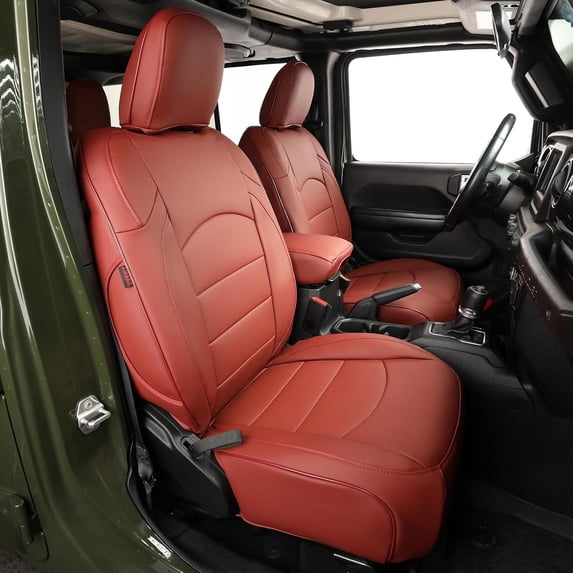 Coverdream Gladiator Car Seat Covers Full Set for 2020-2026 Jeep Gladiator,Rear w/No Armrest Truck Seat Cushion,Manual Seats only - Leatherette(Red)