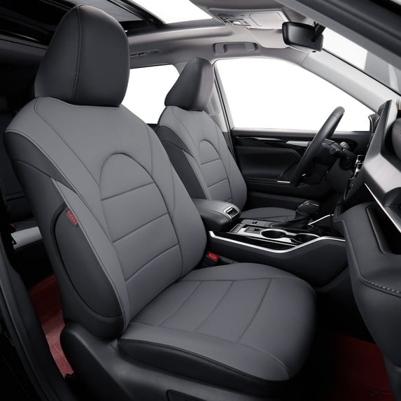 Coverdream Custom Fit Toyota Highlander 2014-2019 Three Row,Second Row Captain Chair Seat Covers &Hybrid - Leather Full Set Black/Gray