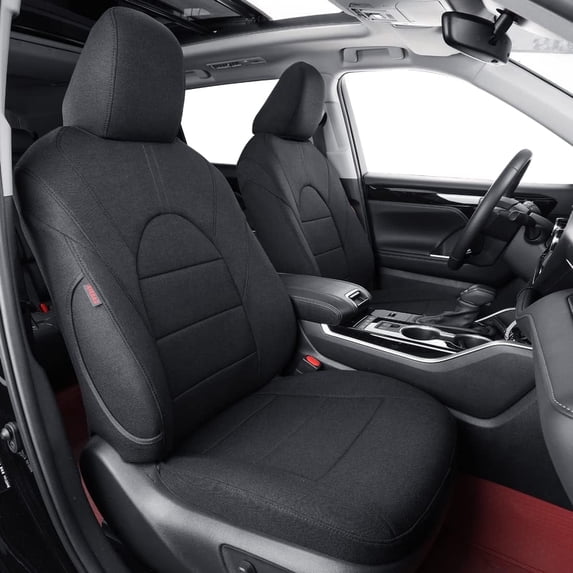 Coverdream Custom Fit Toyota Highlander 2014-2019 Three Row,Second Row Captain Chair Seat Covers &Hybrid - Polyester Full Set Black