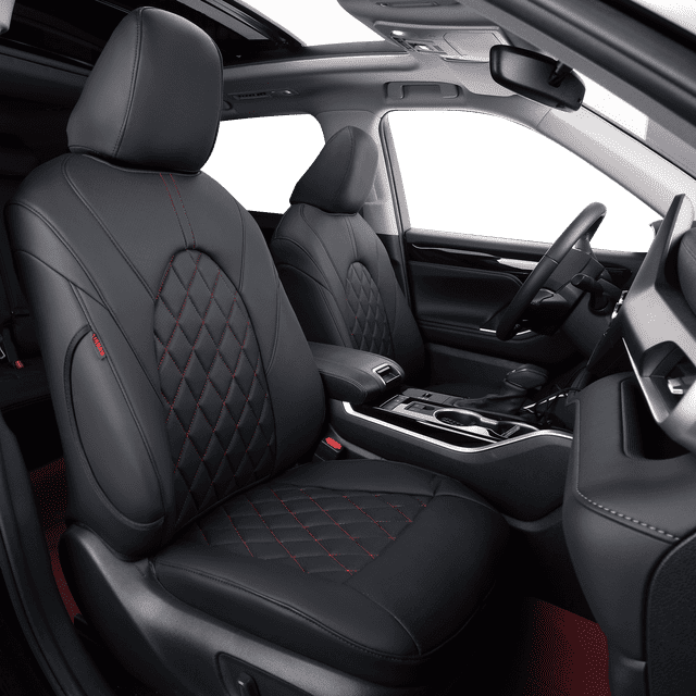 coverdream Custom Fit Pilot Car Seat Covers for Honda Pilot 8 Seats EX-L,Special Edition,Touring,Sport 2016 2017 2018 2019 2020 2021 2022,Second Row 40/60 Split - Leatherette(Black/Red,Full Set)