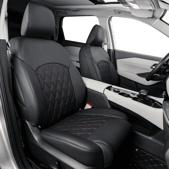 coverdream Rogue Seat Covers Full Set for 2021-2025 2026 Nissan Rogue S,SV(Not for Sport) - Leatherette (Black/Red,Full Set)