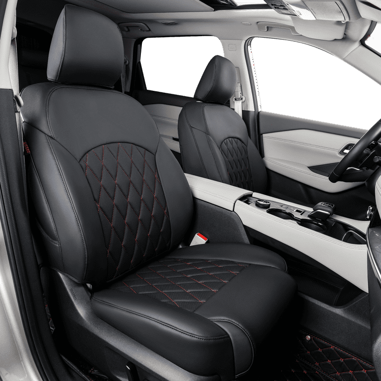 Coverdream Custom Fit Rogue Car Seat Covers for Nissan Rogue 2021 2022 2023 Leatherette Black Red Full Set