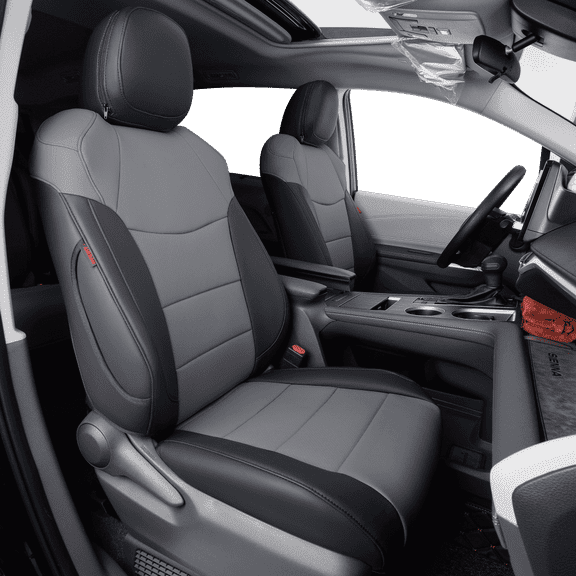 coverdream Sienna Car Seat Covers Custom Fit for 2011-2020 Toyota Sienna LE,XLE,Limited,L,XLE Premium,Limited Premium,7-Seater Leather Auto Seat Covers(Full Set,Black/Gray)