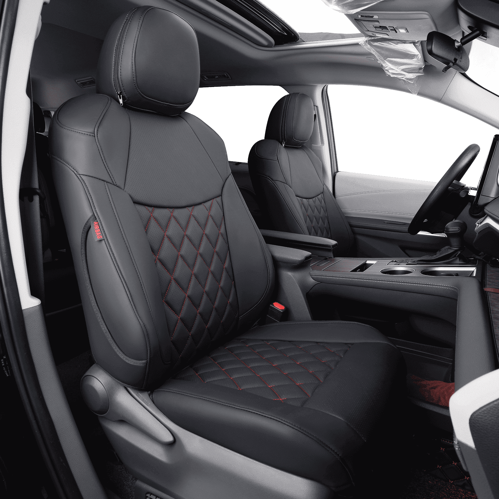 coverdream Sienna Car Seat Covers Custom Fit for 2011-2020 Toyota Sienna LE,XLE,Limited,L,XLE Premium,Limited Premium,7-Seater Leather Auto Seat Covers(Full Set,Black/Red)