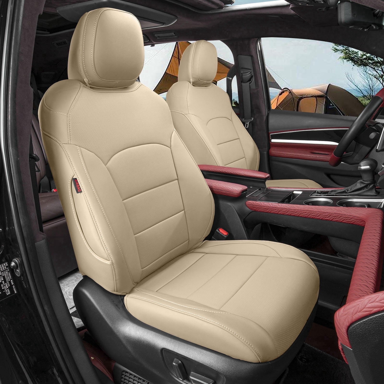 Coverdream Custom Fit Sienna(7 Seat) Car Seat Covers for 2021-2026 Toyota Sienna XLE,XSE,Limited,Platinum 2023-2026 Woodland Edition-Leather Seat Covers(Full Set,Beige)