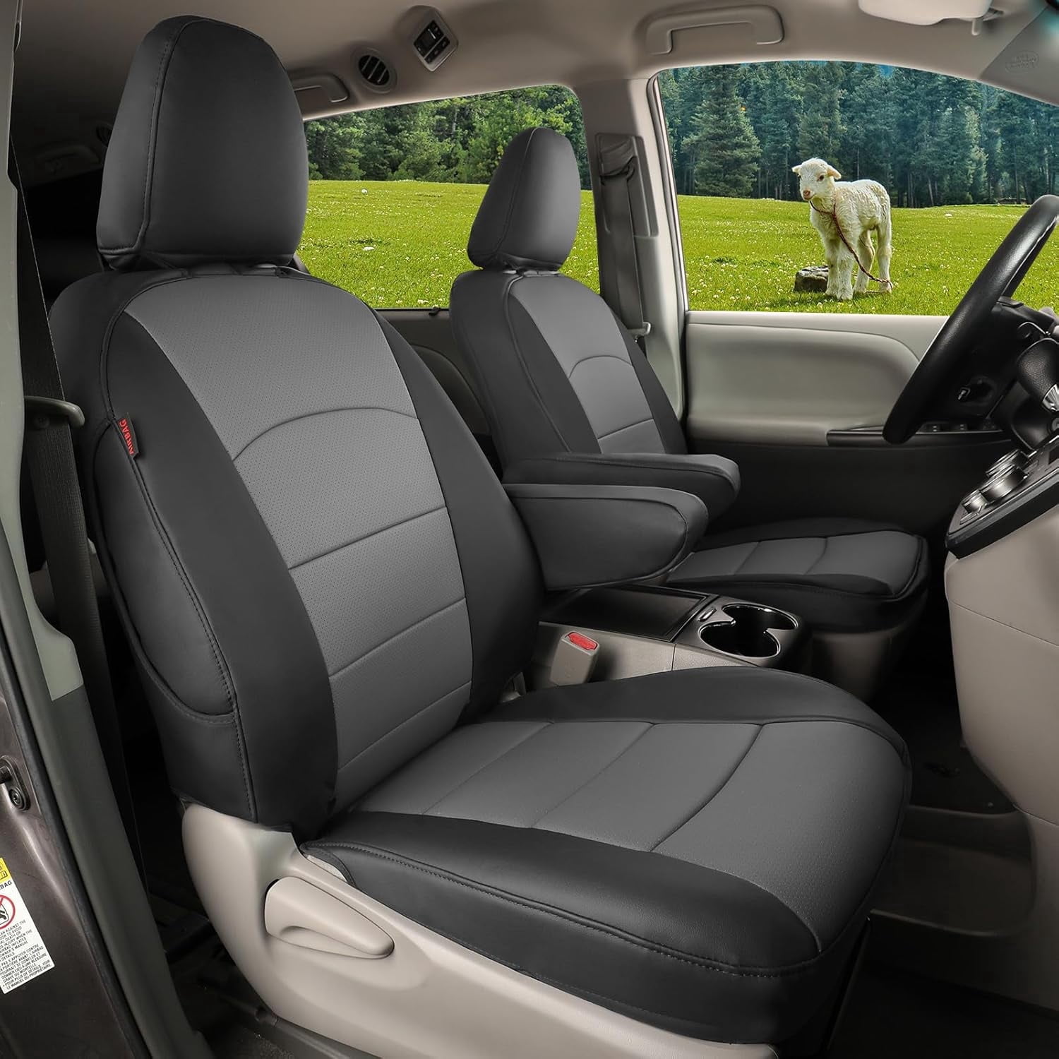 coverdream Sienna Car Seat Covers Custom Fit for 2011-2020 Toyota Sienna SE,LE,XLE,SE/XLE Premium,8-Seater - Leather Auto Seat Covers(Full Set,Black/Gray)